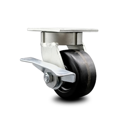 Service Caster 4 Inch Kingpinless Phenolic Wheel Swivel Caster with Brake SCC-KP30S420-PHR-SLB